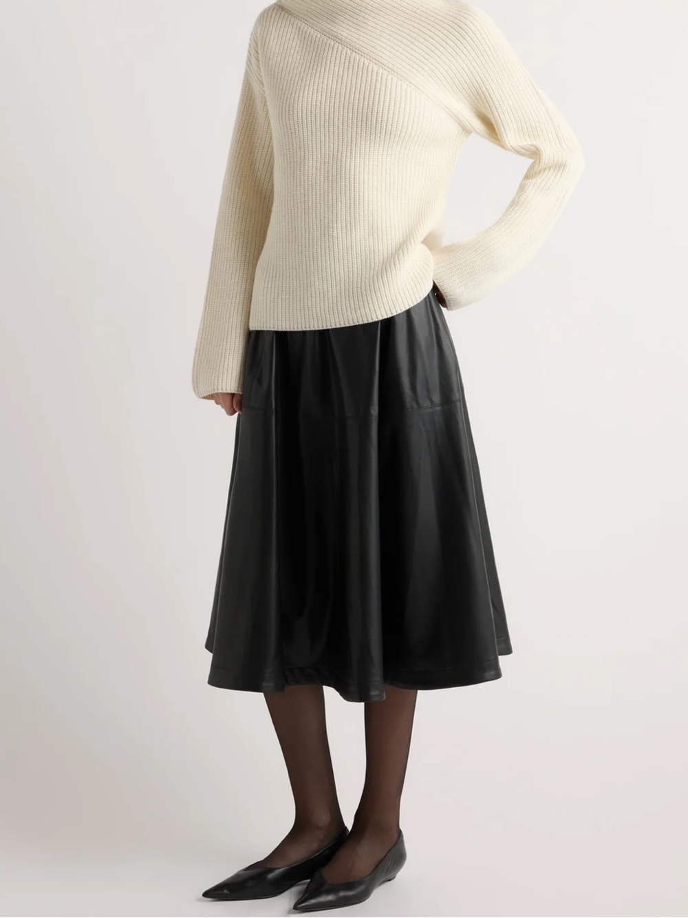 RW&CO Black Faux Leather A-Line Midi Skirt